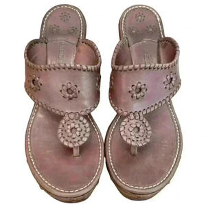 Jack Rogers Leather Platform Wood Wedge Shoes Brown Size 9.5